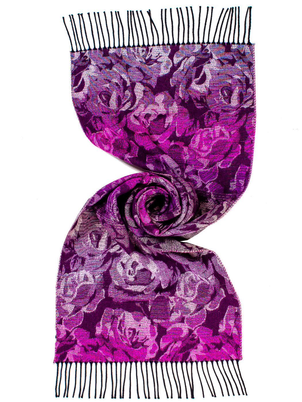 STOLA JACQAUARD FLOWER CON FRANGE 100%PC MADE IN ITALY   